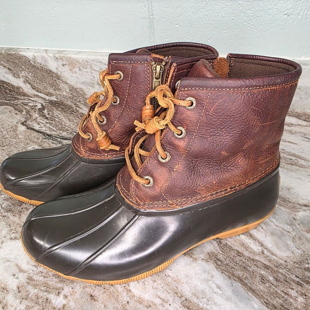 Sperry Saltwater Duck Boots Women's Size 8.5 Zip Side Brown And Black
